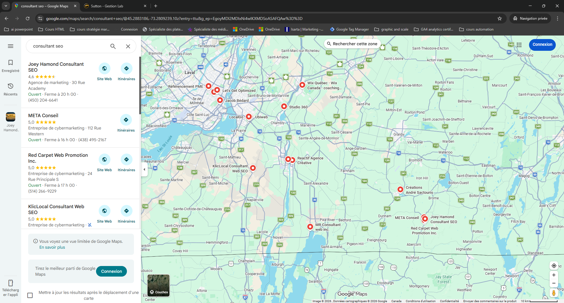 Joey Hamond Consultant SEO position #1 Google Maps Estrie