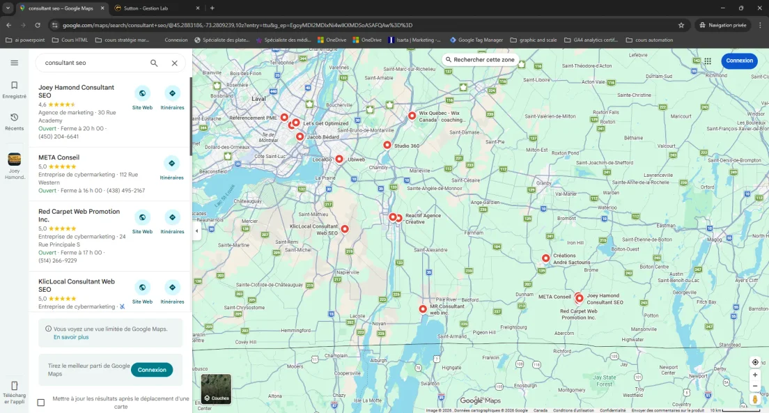 Joey Hamond Consultant SEO position #1 Google Maps Estrie